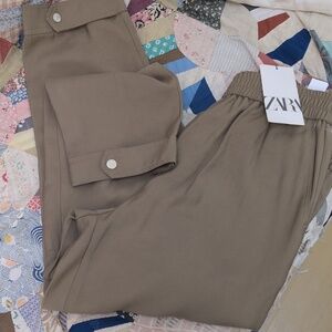 ZARA NWT Women's Olive Green Elastic Waist Joggers